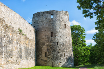 Fototapeta na wymiar Restored Izborsk fortress, Pskov region,Russia