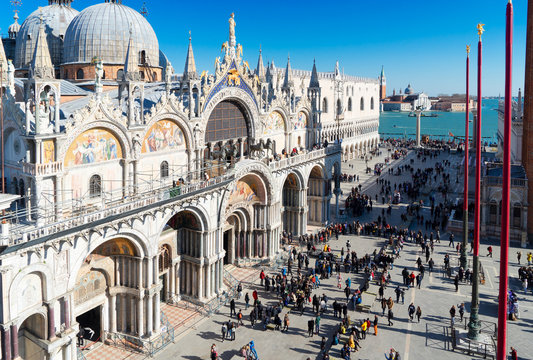 cathedral church and square of San Marco, view from above, Venice, Italy