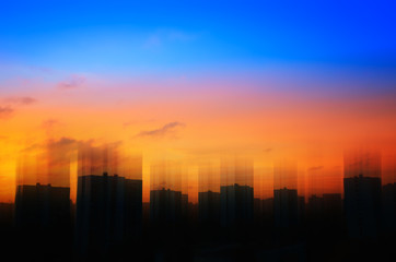 Sunset buildings skyline abstract background