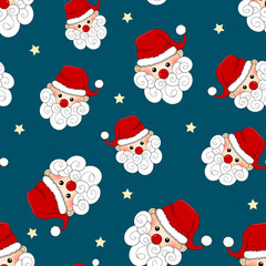 Santa Claus and Star Seamless on Blue Background