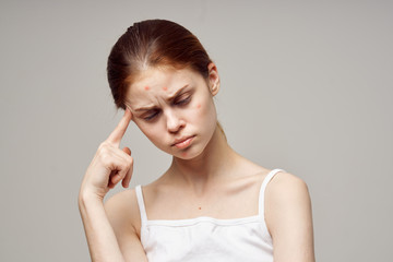 beautiful woman and red face pimple