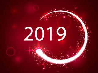 Glowing circle with 2019. Vector illustration