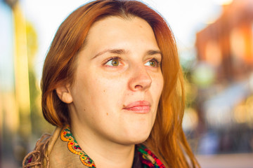 Fototapeta premium big girl face with red hair different emotions