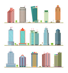 Modern City Buildings and Houses. Flat Vector Icons Set.