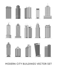 Modern City Buildings and Houses. Flat Vector Icons Set.