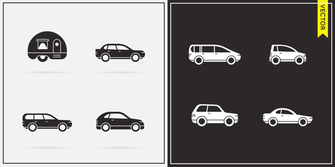 Big Set of Vector Car Icons in Black and White