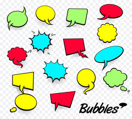 Vector Colored Empty comic Collection Trendy Cloud pop art comic box. Set of message bubble speech cartoon expression illustration. Comics book background template
