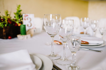 Table setting for an event party or wedding reception. 