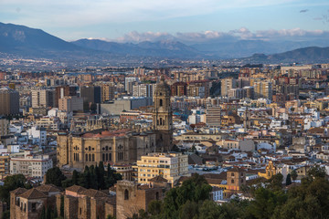 Fototapeta na wymiar Panoramic aerial view of Malaga in a beautiful day, Spain