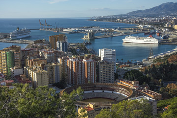 Fototapeta premium Panoramic aerial view of Malaga in a beautiful day, Spain