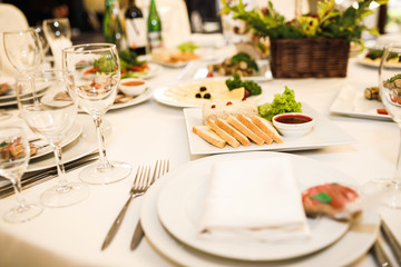 Table setting for an event party or wedding reception. 