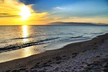 Fototapeta na wymiar Sunset on the beach in Cabo de Gata, Almeria