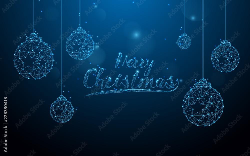 Poster christmas balls form lines, triangles and particle style design. illustration vector