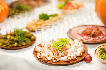 Misted decanter of vodka and traditional Ukrainian snack. 