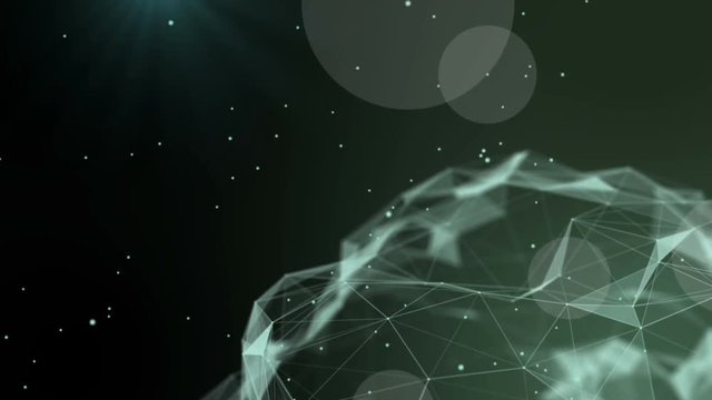 Rotation of the camera around the sphere. Depth of field.Sphere, globe and space in the form of a plexus. Plexus fantasy abstract technology. Loop animations