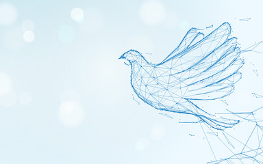 Pigeon flying form lines, triangles and particle style design. Illustration vector