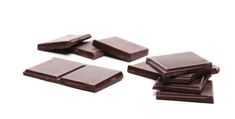 dark chocolate bars isolated on white background, 85 percent of cocoa