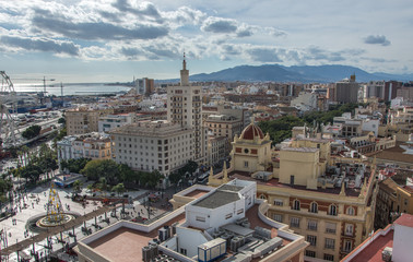 Panoramic aerial view of Malaga in a beautiful day, Spain