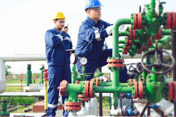 Petrochemical workers working at refinery plant