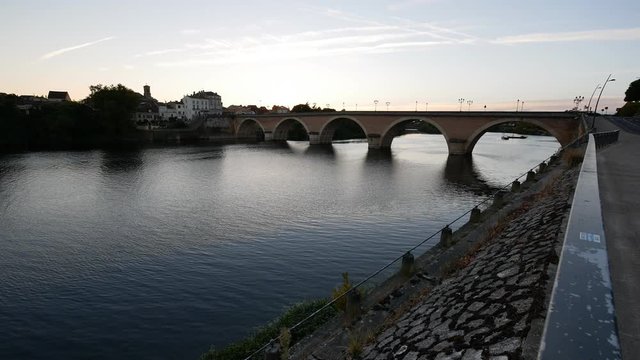 Old historic bridge and dordogne river, Bergerac, France