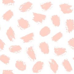 Hand drawn peachy pink color paint brush seamless pattern. Abstract fabric background