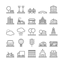 Collection of vector line city icons