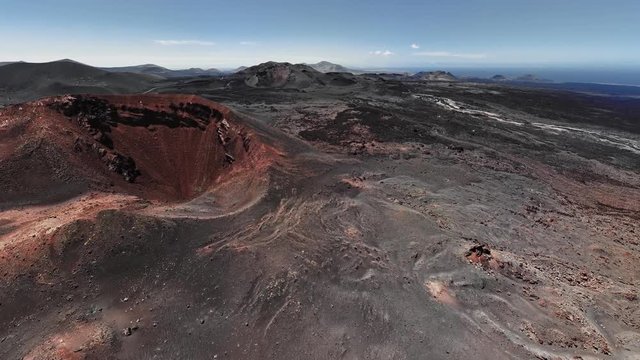 360 degrees seamless loopable aerial panorama of volcanic valley in Timanfaya National Park and Montana Blanca, Lanzarote, Canary islands, Spain
