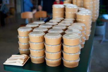 cooked hot food in boxes