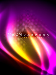 Neon glowing wave, magic energy and light motion background. Vector illustration