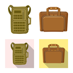 Vector design of suitcase and baggage icon. Collection of suitcase and journey stock vector illustration.