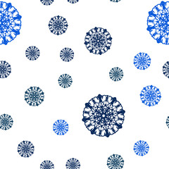 Light BLUE vector seamless background with xmas snowflakes.