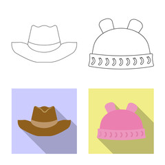 Vector illustration of headgear and cap logo. Collection of headgear and accessory vector icon for stock.