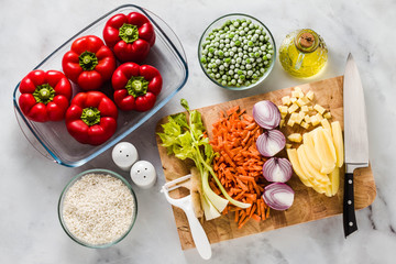 ingredients for filling bell peppers. healthy vegan food for the whole family, holidays or guests