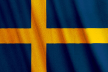 Waving Sweden flag with a fabric texture
