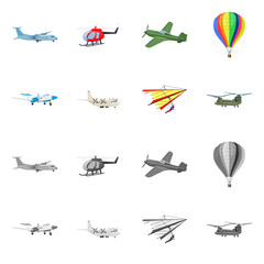 Vector design of plane and transport symbol. Collection of plane and sky stock symbol for web.