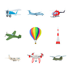 Isolated object of plane and transport icon. Collection of plane and sky vector icon for stock.