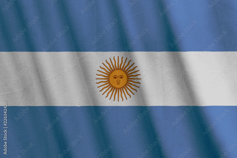 Wall mural Waving Argentinian flag with a fabric texture