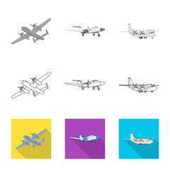 Vector illustration of plane and transport logo. Collection of plane and sky stock vector illustration.