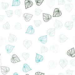 Light Blue, Green vector seamless doodle layout with leaves.