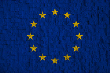 National flag of the European Union on a brick wall texture background