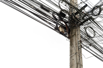 closeup electricity post with soft-focus and over light in the background
