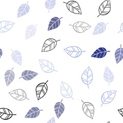 Light BLUE vector seamless doodle background with leaves.
