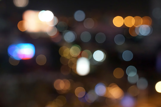 gold, red, white, gray etc., blurry bokeh light in the expressway view Bangkok cityscape for background.