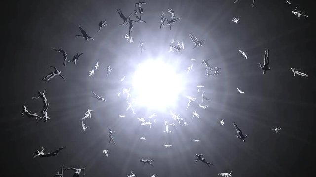 Animation of Souls of deceased People streaming into the white light and afterlife of heaven.
