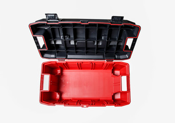 Empty red and black toolbox on white background