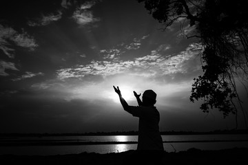 Muslim men are praying for blessings from God