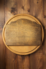 retro signboard at wooden cutting board