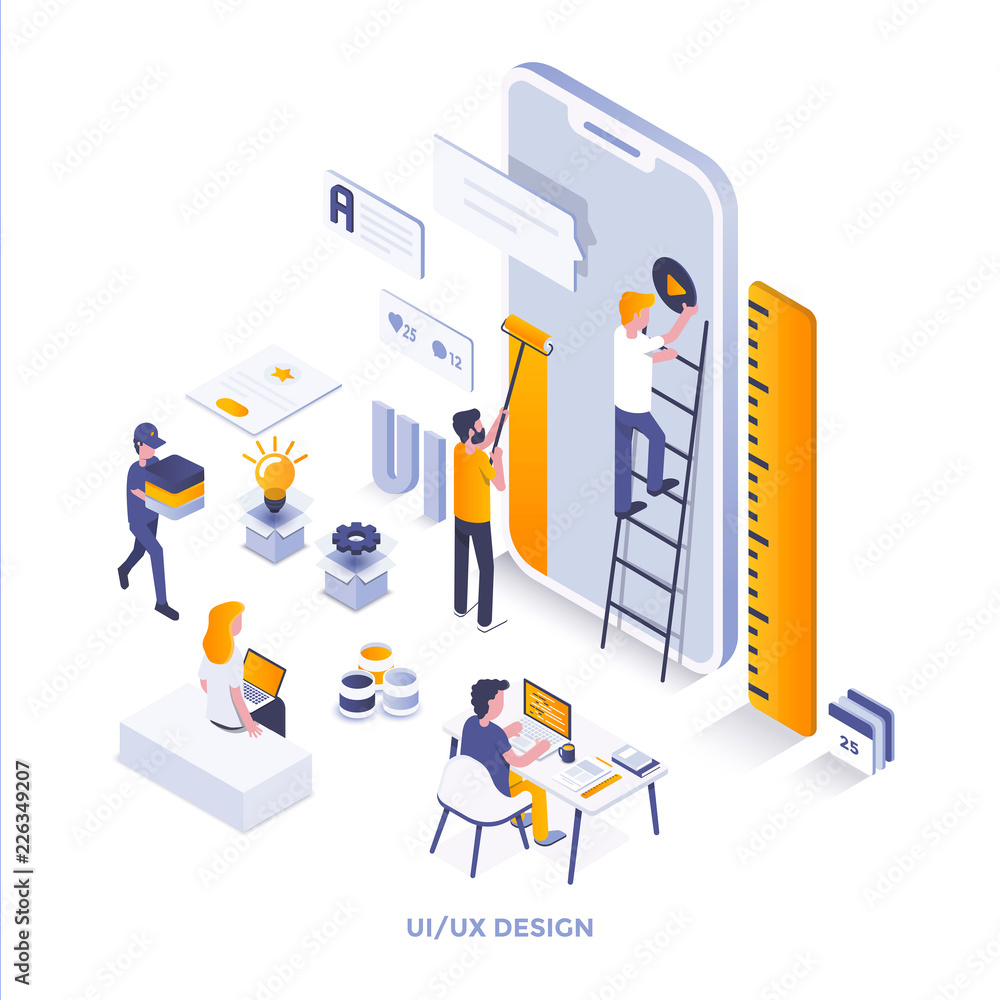 Poster flat color modern isometric illustration design - ui and ux design