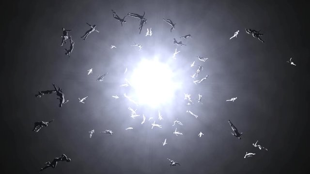 Animation of Souls of deceased People streaming into the red light of hell.
