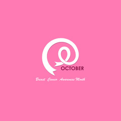 October typographical & Pink ribbon icon.Breast Cancer October Awareness Month Campaign Background.Women health vector design.Breast cancer awareness logo design.Breast cancer awareness month icon.